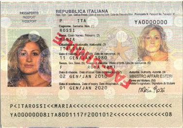 Italian passport data page